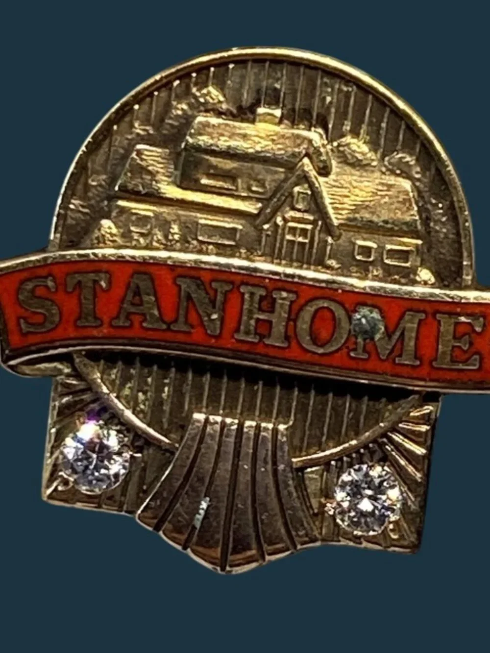 Vintage Stanhome 1/10 10K Gold Filled Recognition Pin Red Enamel House Award